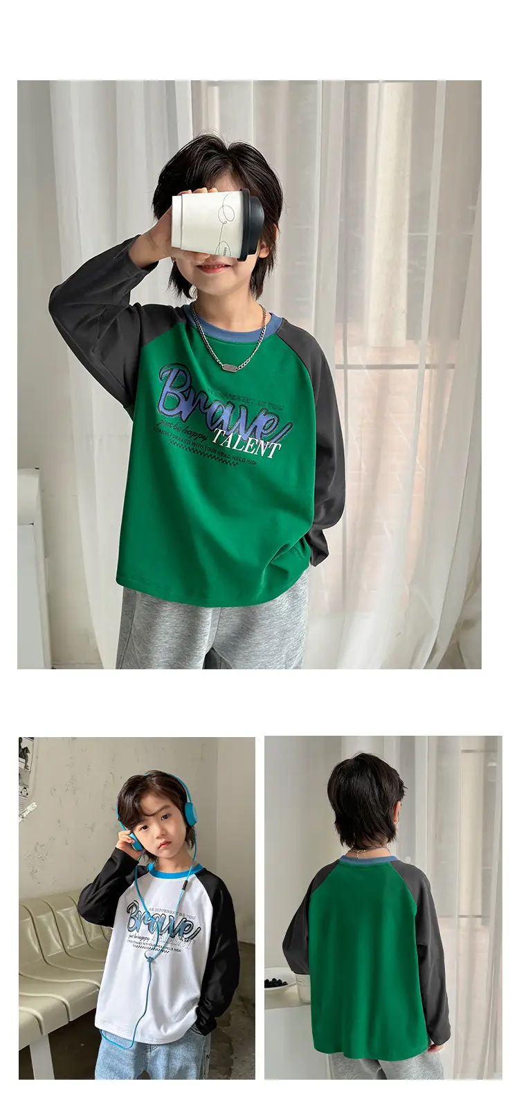 Kids Korean Style Raglan Sleeve T-Shirt White Black Blue — feature 8