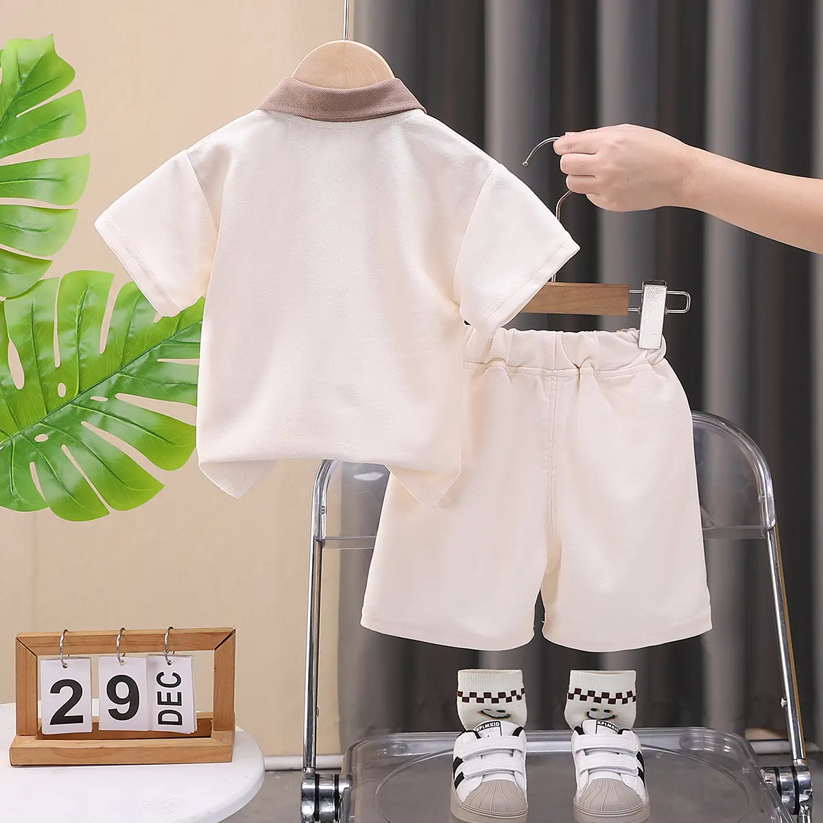 Children's 2-Piece Polo Shirt Set Brown White Summer Boys - Image 4
