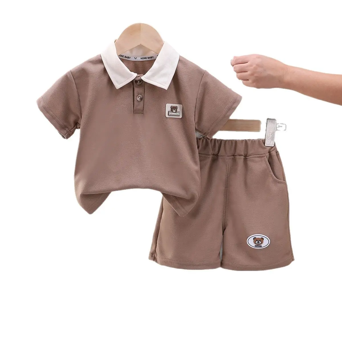 Children's 2-Piece Polo Shirt Set Brown White Summer Boys - Image 5