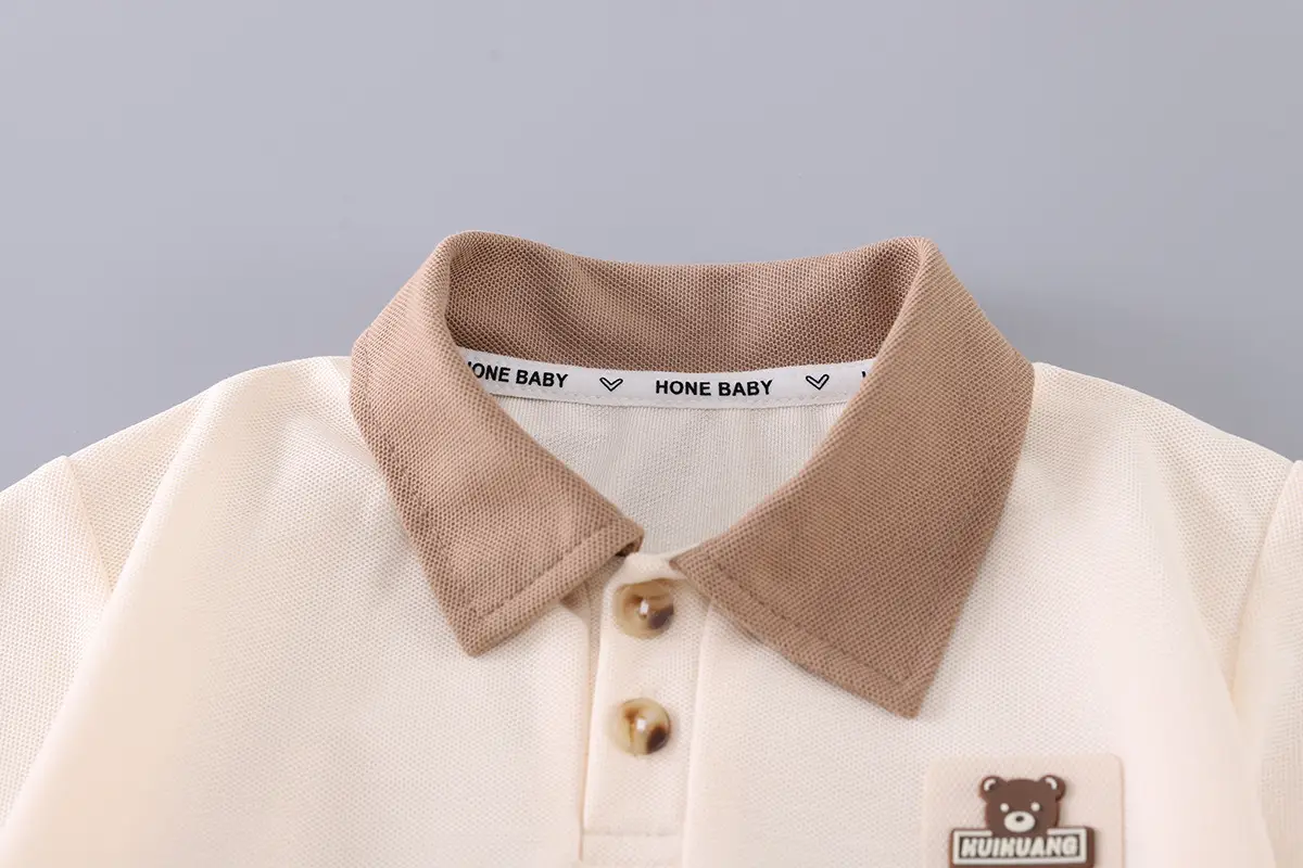 Children's 2-Piece Polo Shirt Set Brown White Summer Boys — feature 7