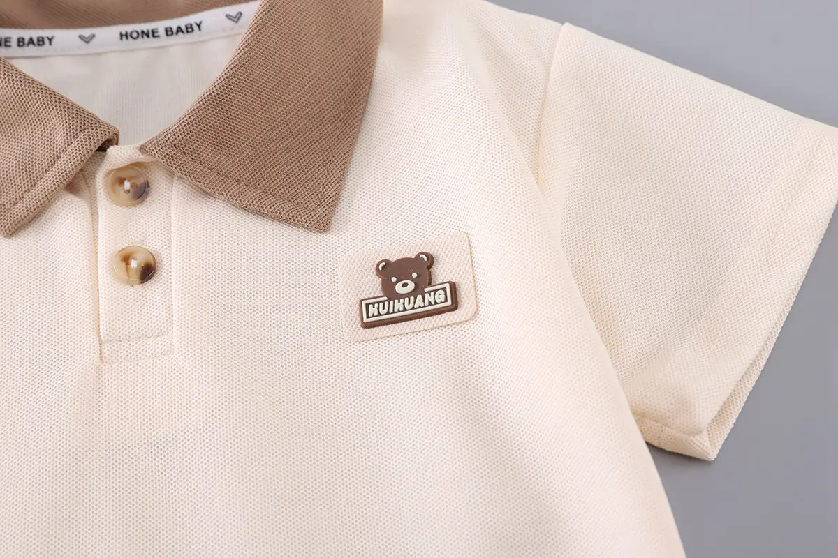 Children's 2-Piece Polo Shirt Set Brown White Summer Boys — feature 8