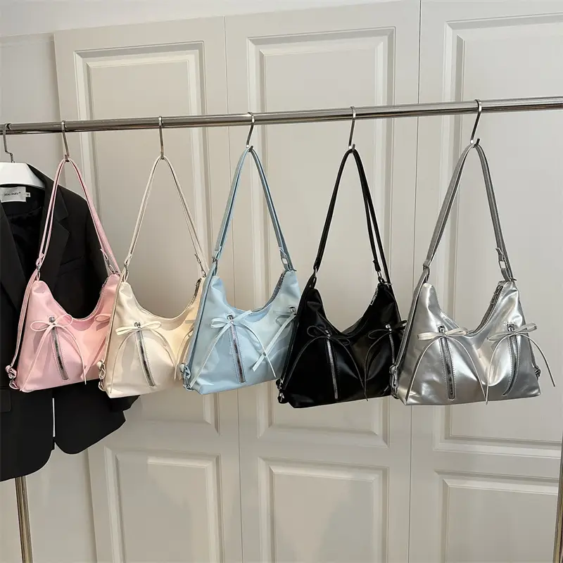 Pink Bow Shoulder Bag for Women Large Capacity - Image 9