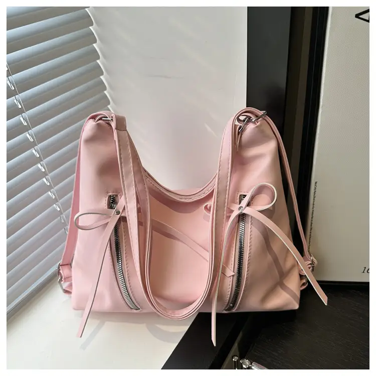 Pink Bow Shoulder Bag for Women Large Capacity - Image 5