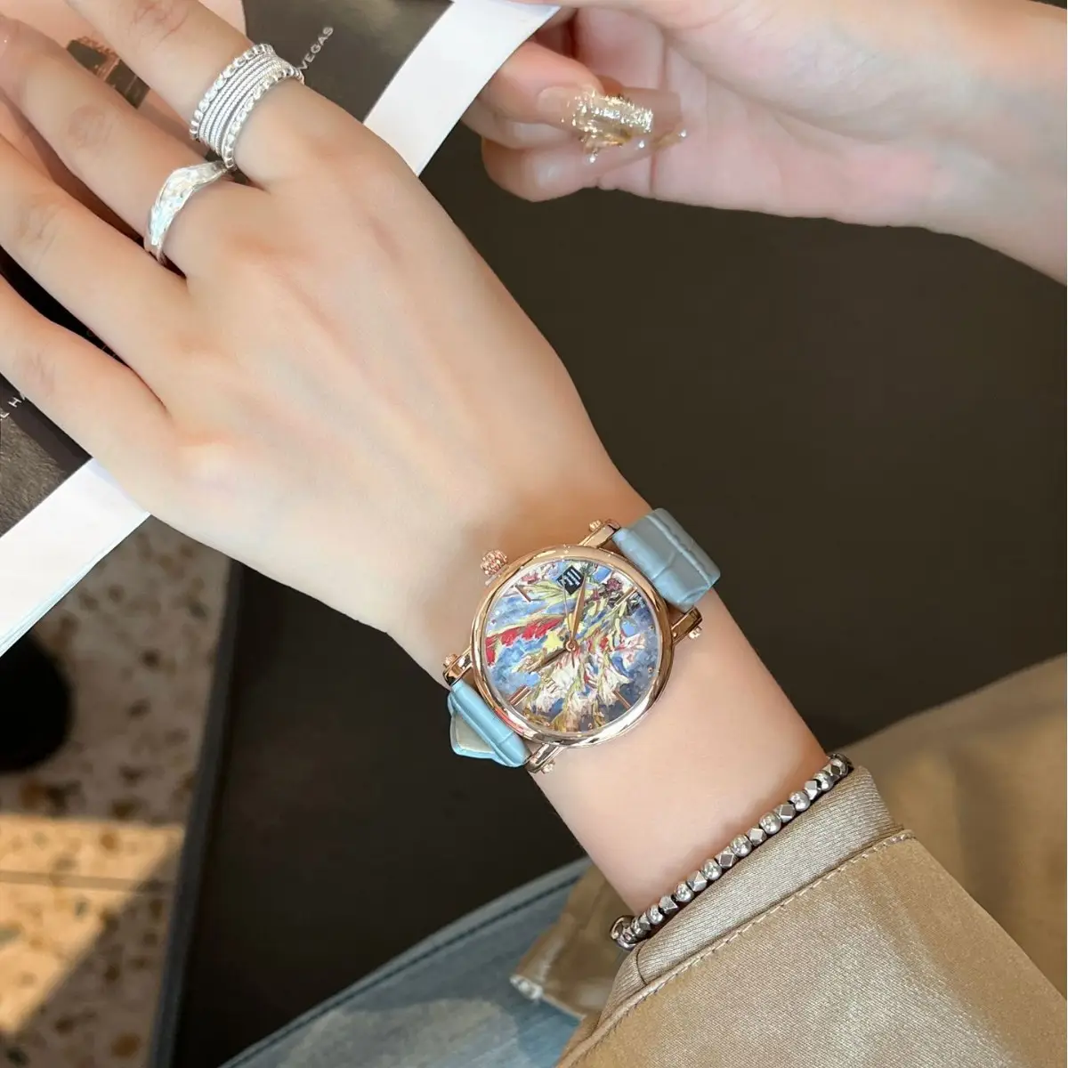 Women's Artistic Waterproof Quartz Watch with Cowhide Strap - Image 3