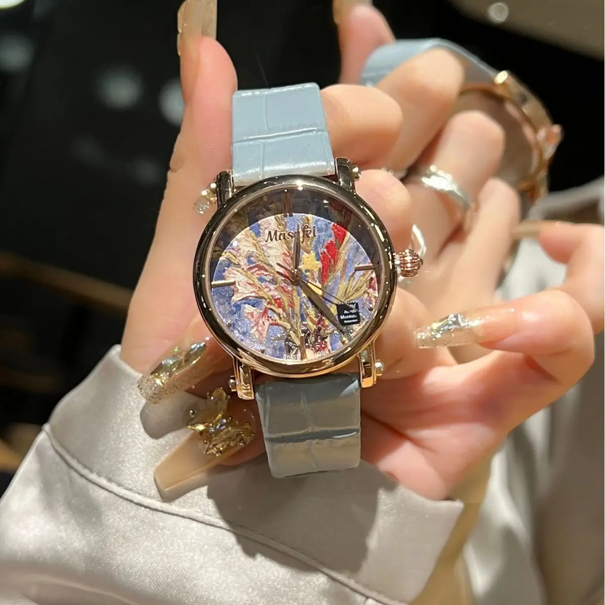 Women's Artistic Waterproof Quartz Watch with Cowhide Strap - Image 4