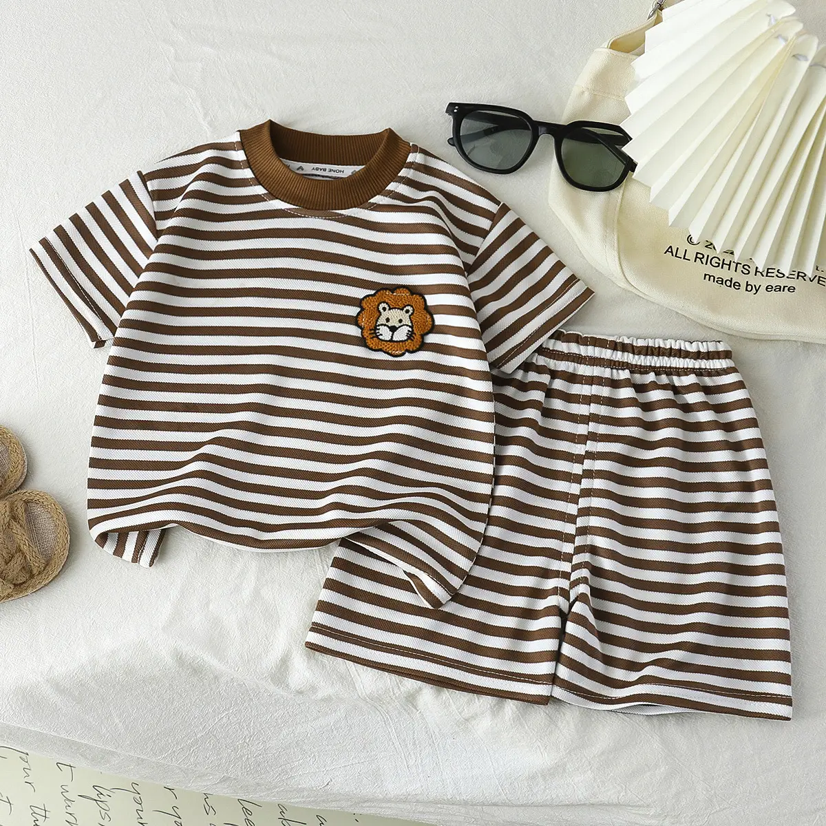 Children Striped T-Shirt Shorts Set Black White Baby Summer - Image 5