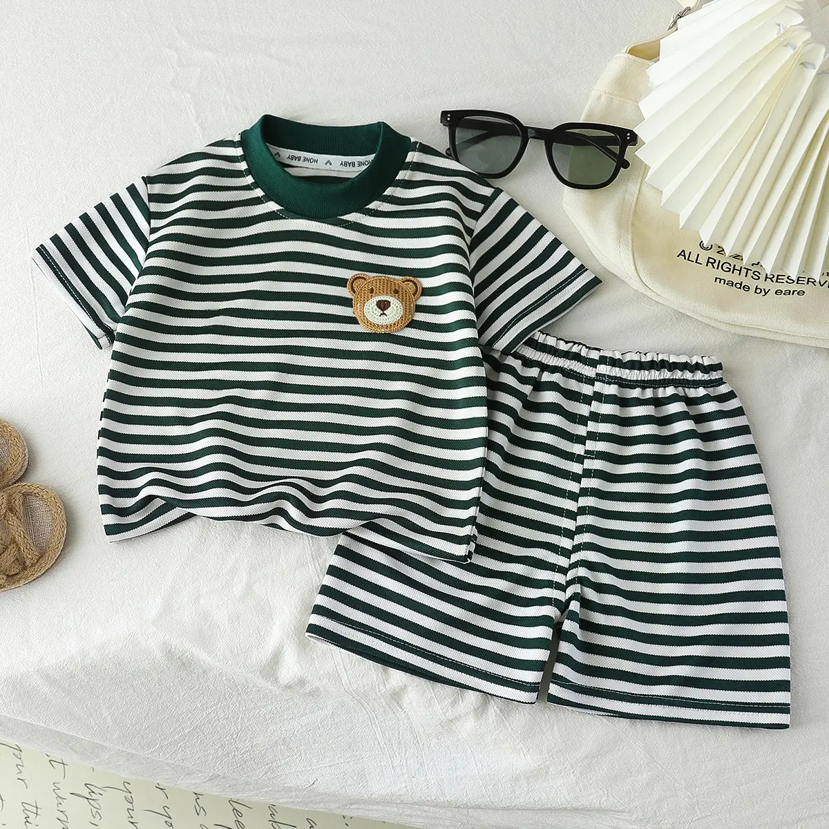 Children Striped T-Shirt Shorts Set Black White Baby Summer - Image 6
