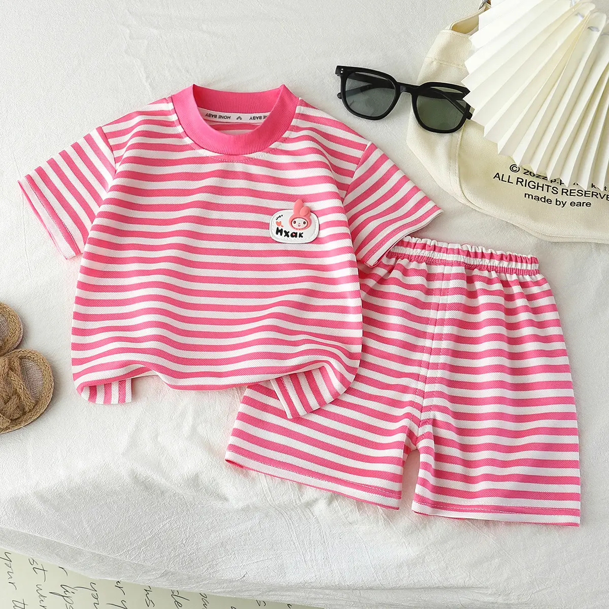 Children Striped T-Shirt Shorts Set Black White Baby Summer - Image 7