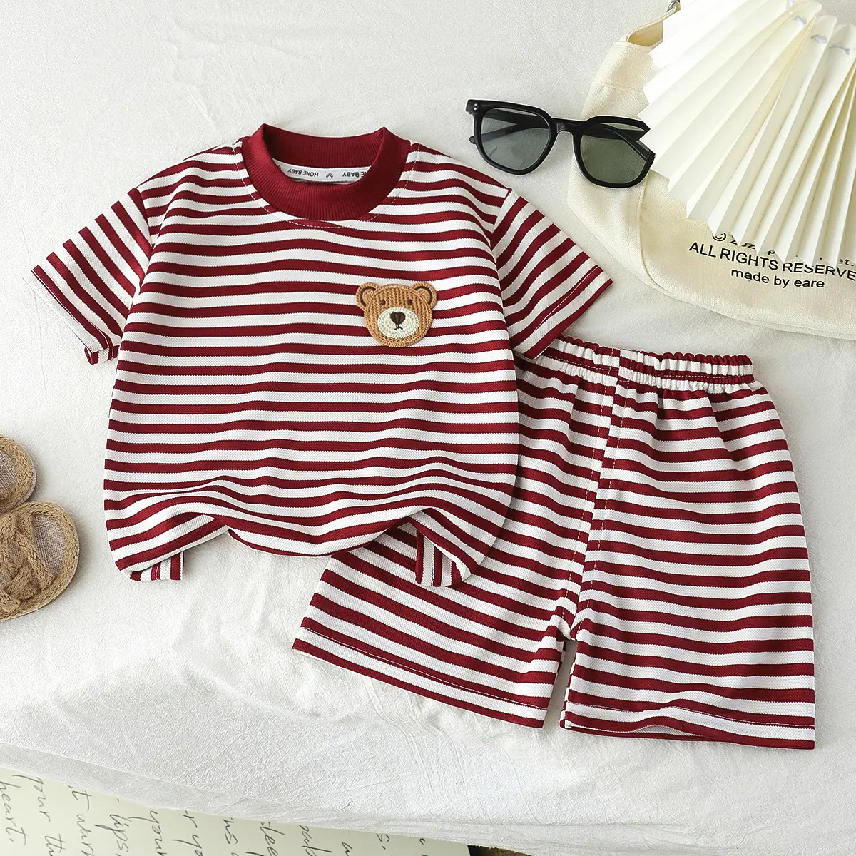Children Striped T-Shirt Shorts Set Black White Baby Summer - Image 8