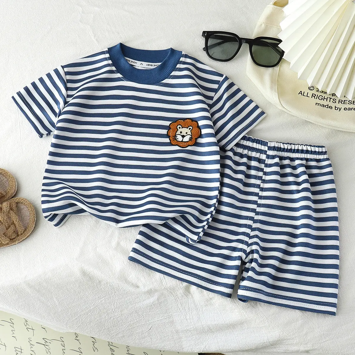 Children Striped T-Shirt Shorts Set Black White Baby Summer - Image 9