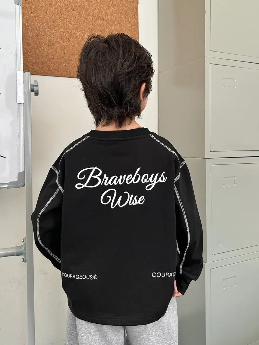 Kids Pure Cotton Long Sleeve T-Shirt White Korean Style - Image 3
