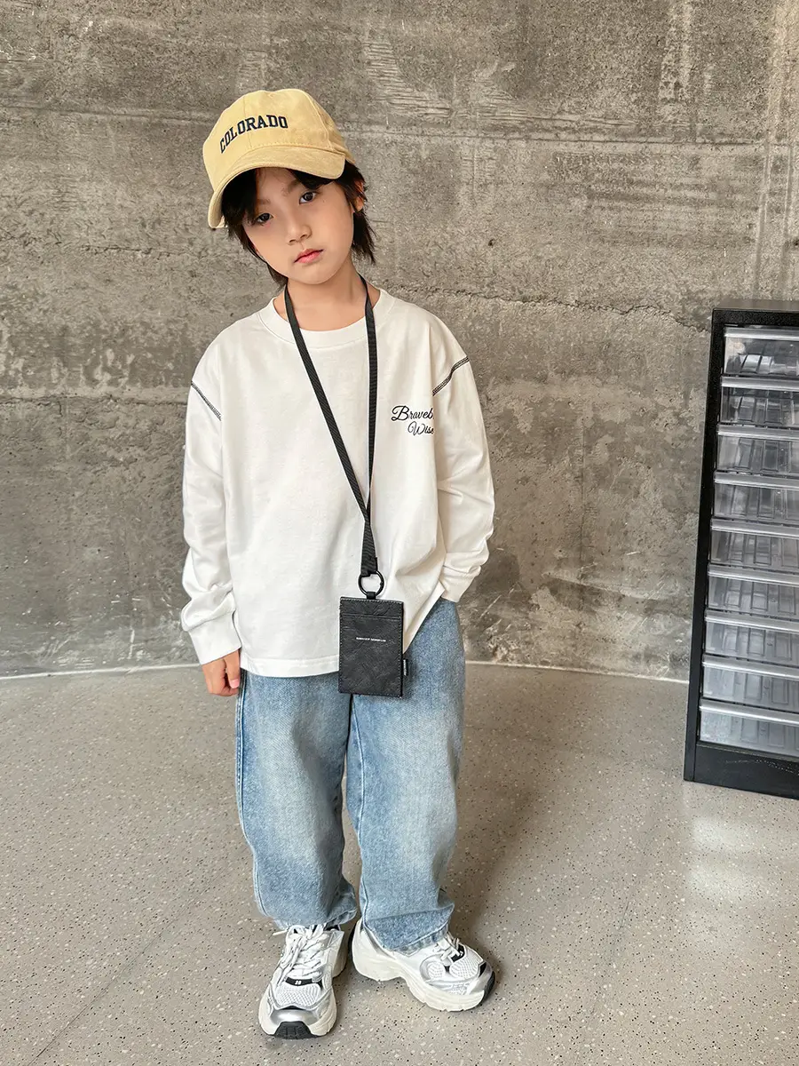Kids Pure Cotton Long Sleeve T-Shirt White Korean Style - Image 5
