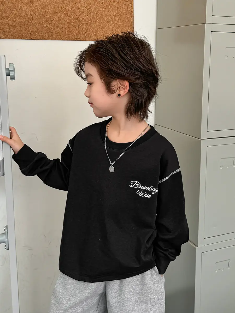 Kids Pure Cotton Long Sleeve T-Shirt White Korean Style - Image 6