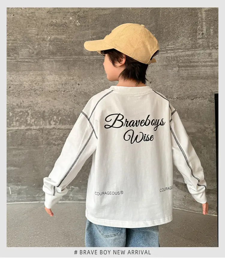 Kids Pure Cotton Long Sleeve T-Shirt White Korean Style — feature 2