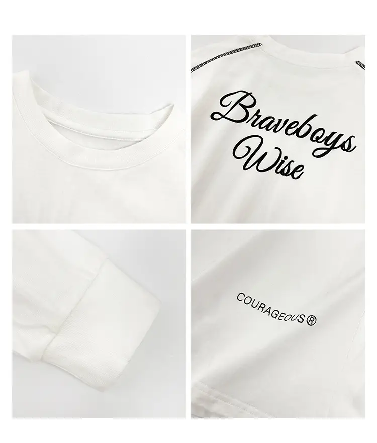 Kids Pure Cotton Long Sleeve T-Shirt White Korean Style — feature 4