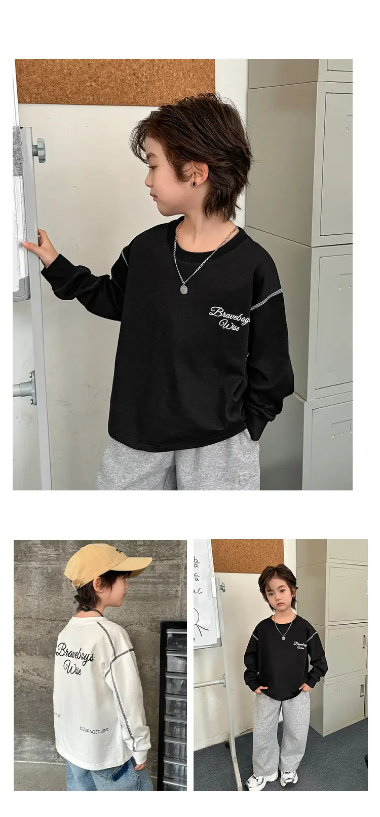 Kids Pure Cotton Long Sleeve T-Shirt White Korean Style — feature 8