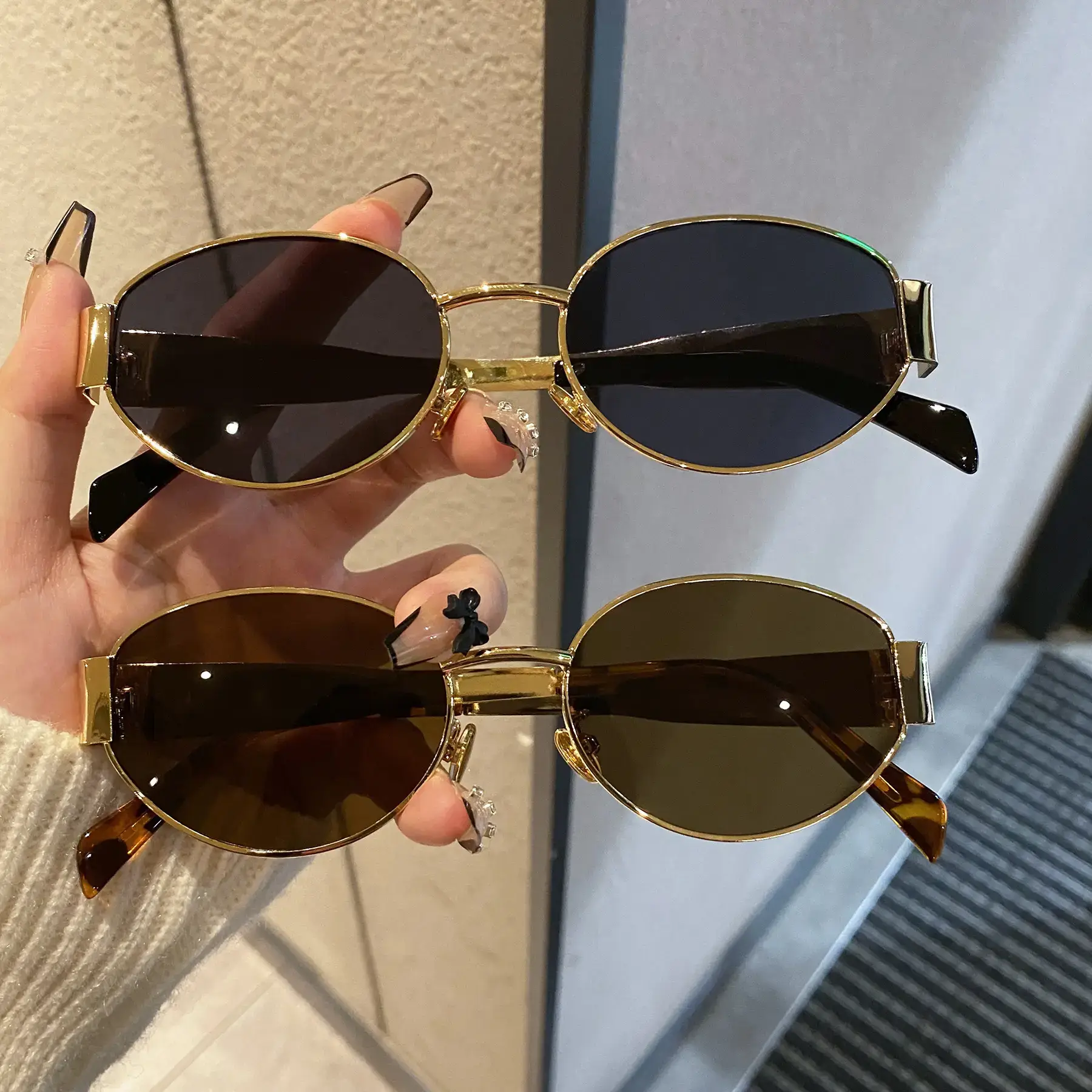 Oval Frame Metal Sunglasses High Sense Cat's Eye - Image 6