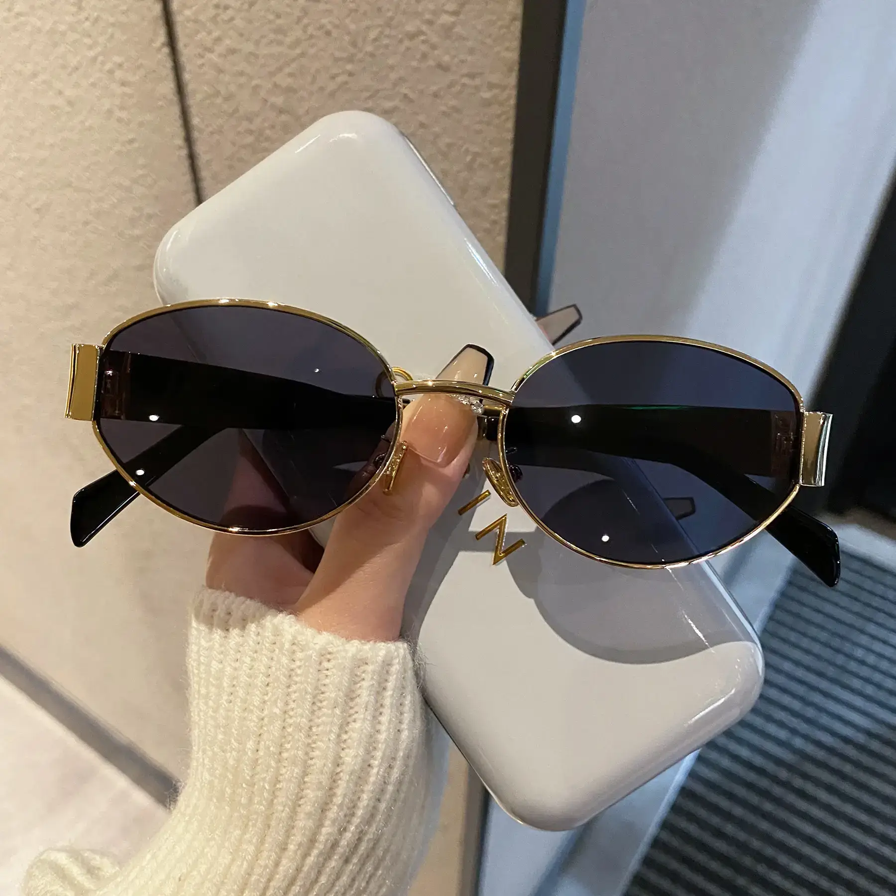 Oval Frame Metal Sunglasses High Sense Cat's Eye - Image 8