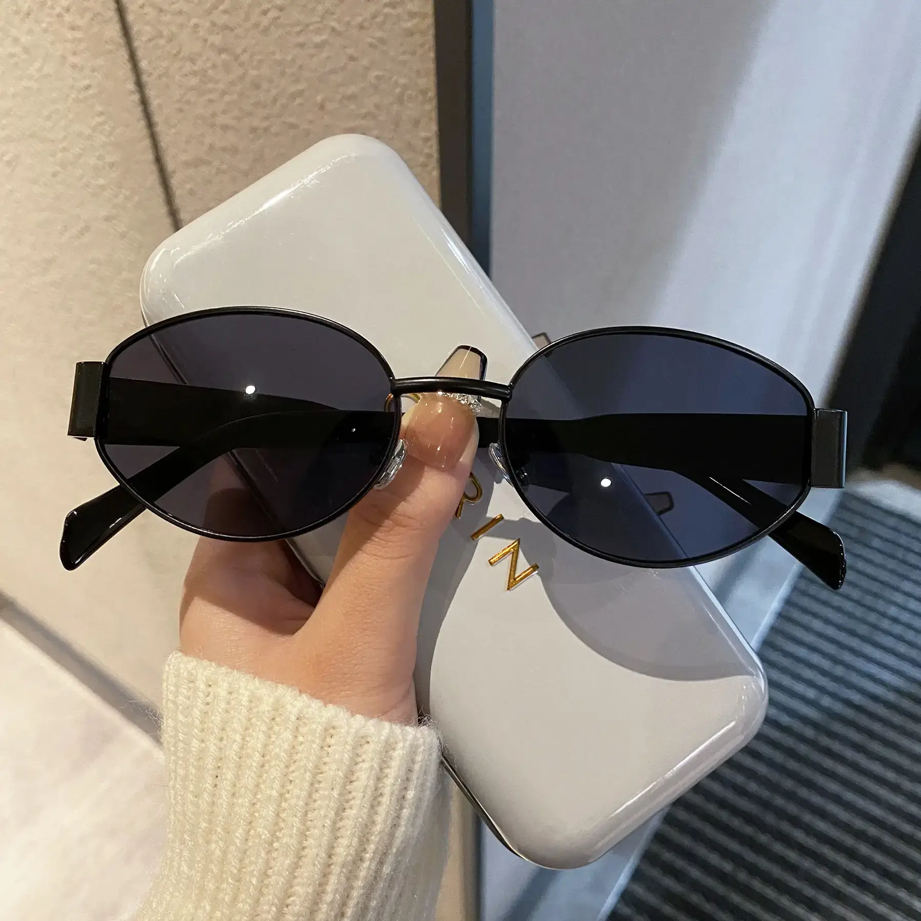 Oval Frame Metal Sunglasses High Sense Cat's Eye - Image 9