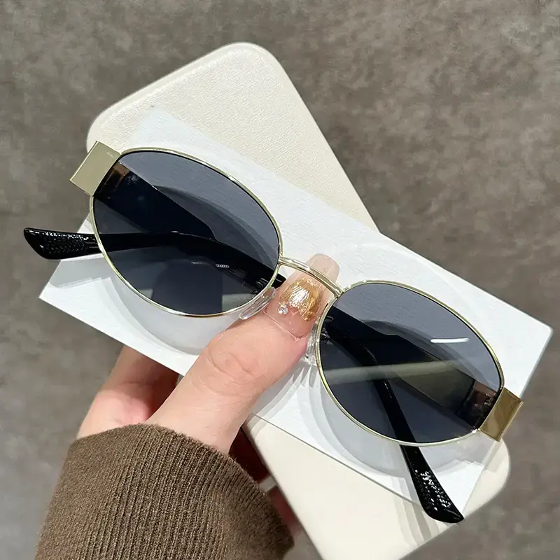 Oval Frame Metal Sunglasses High Sense Cat's Eye