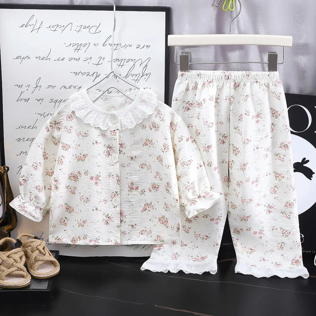 Girls' home clothes suit new loose thin pajamas lace pants air conditioning clothes two-piece children's clothing wholesale