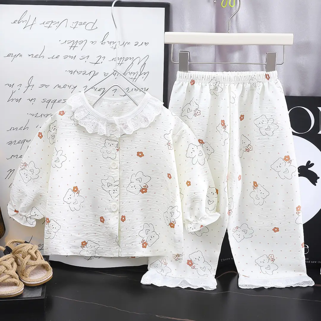 Girls' home clothes suit new loose thin pajamas lace pants air conditioning clothes two-piece children's clothing wholesale