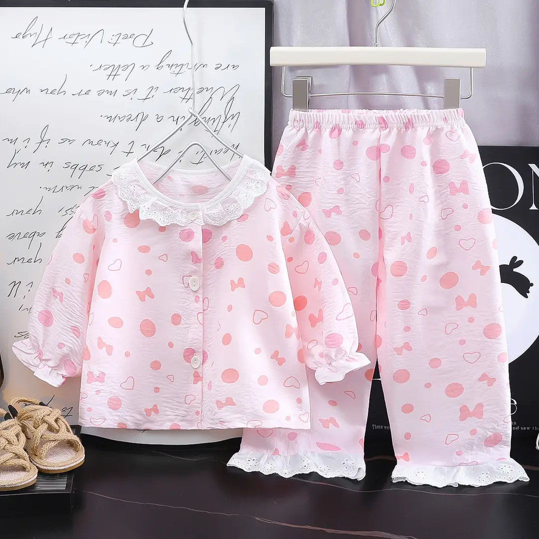 Girls' home clothes suit new loose thin pajamas lace pants air conditioning clothes two-piece children's clothing wholesale