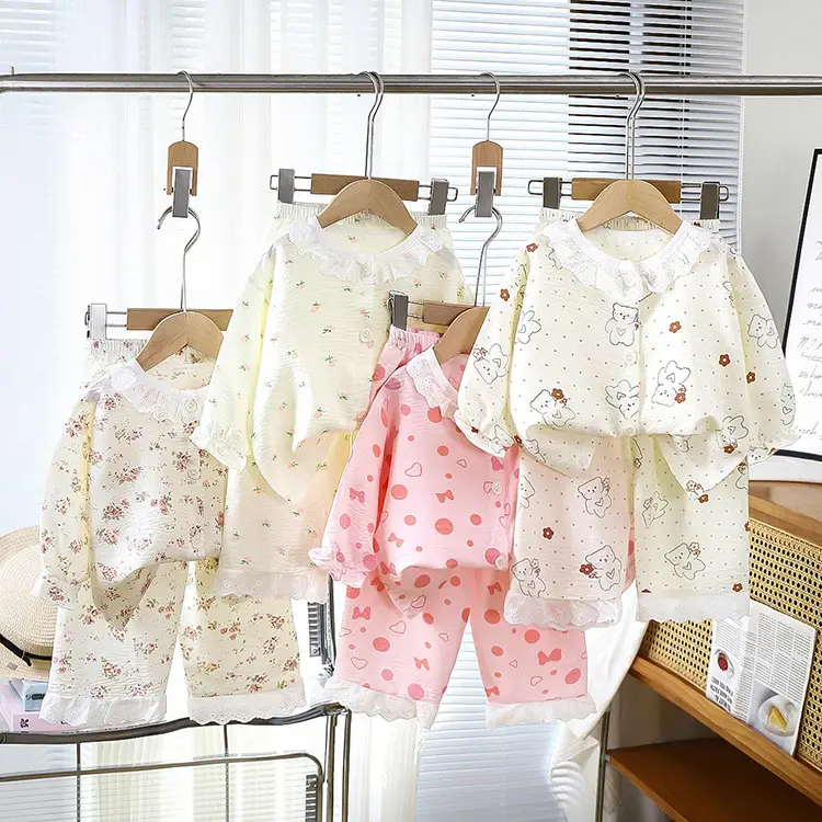 Girls' home clothes suit new loose thin pajamas lace pants air conditioning clothes two-piece children's clothing wholesale — feature 1