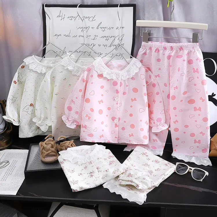 Girls' home clothes suit new loose thin pajamas lace pants air conditioning clothes two-piece children's clothing wholesale — feature 2