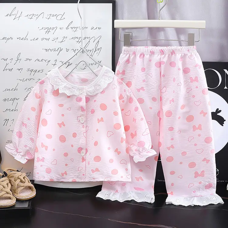 Girls' home clothes suit new loose thin pajamas lace pants air conditioning clothes two-piece children's clothing wholesale — feature 8