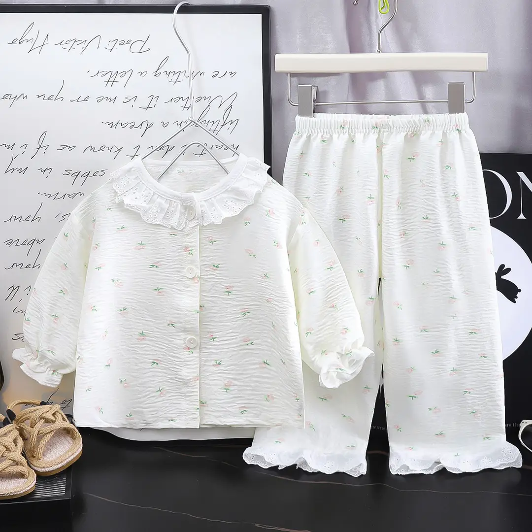 Girls' home clothes suit new loose thin pajamas lace pants air conditioning clothes two-piece children's clothing wholesale