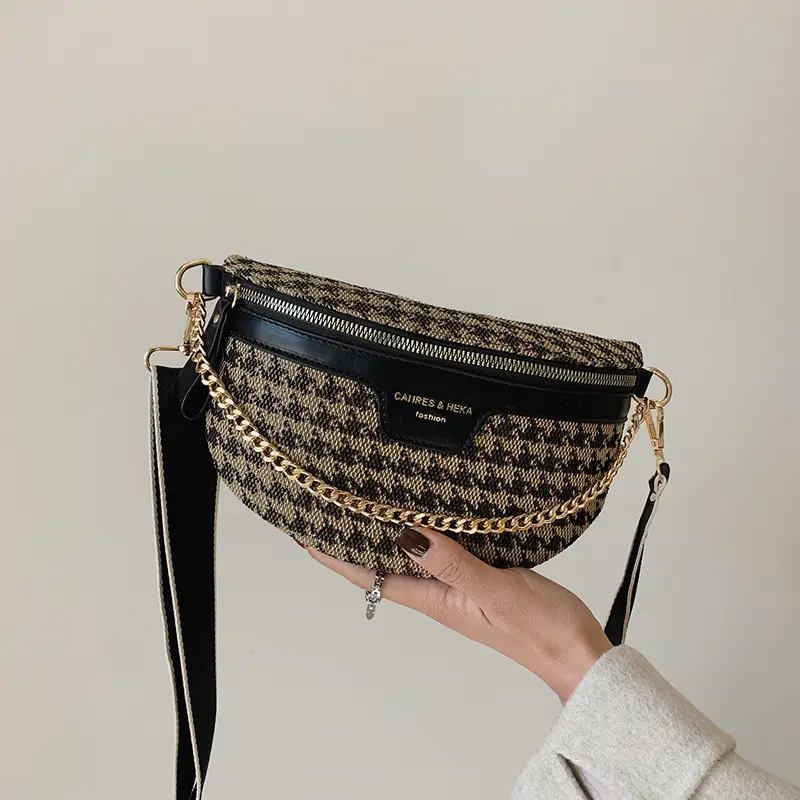 Women's Chain Embroidered Crossbody Bag Brown Leather - Image 7