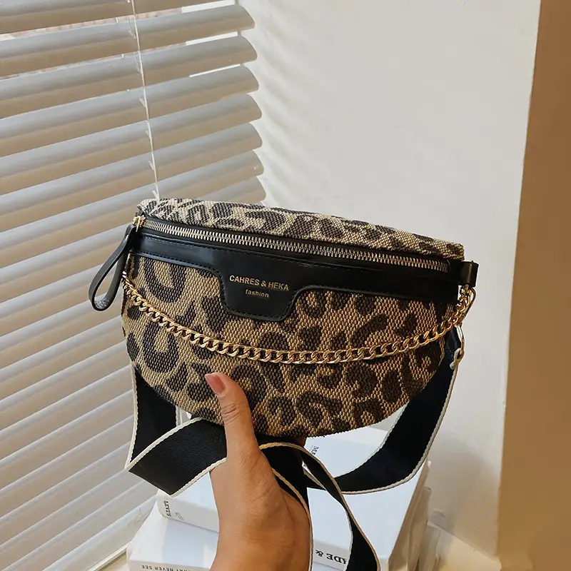Women's Chain Embroidered Crossbody Bag Brown Leather - Image 8