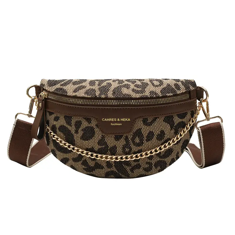 Women's Chain Embroidered Crossbody Bag Brown Leather - Image 9