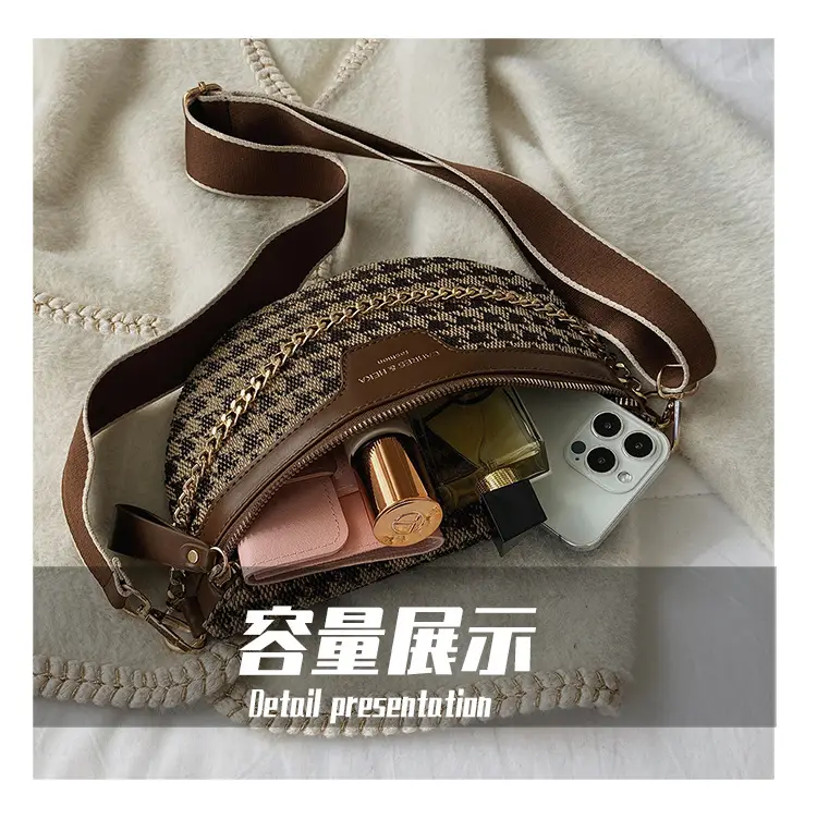 Women's Chain Embroidered Crossbody Bag Brown Leather — feature 10