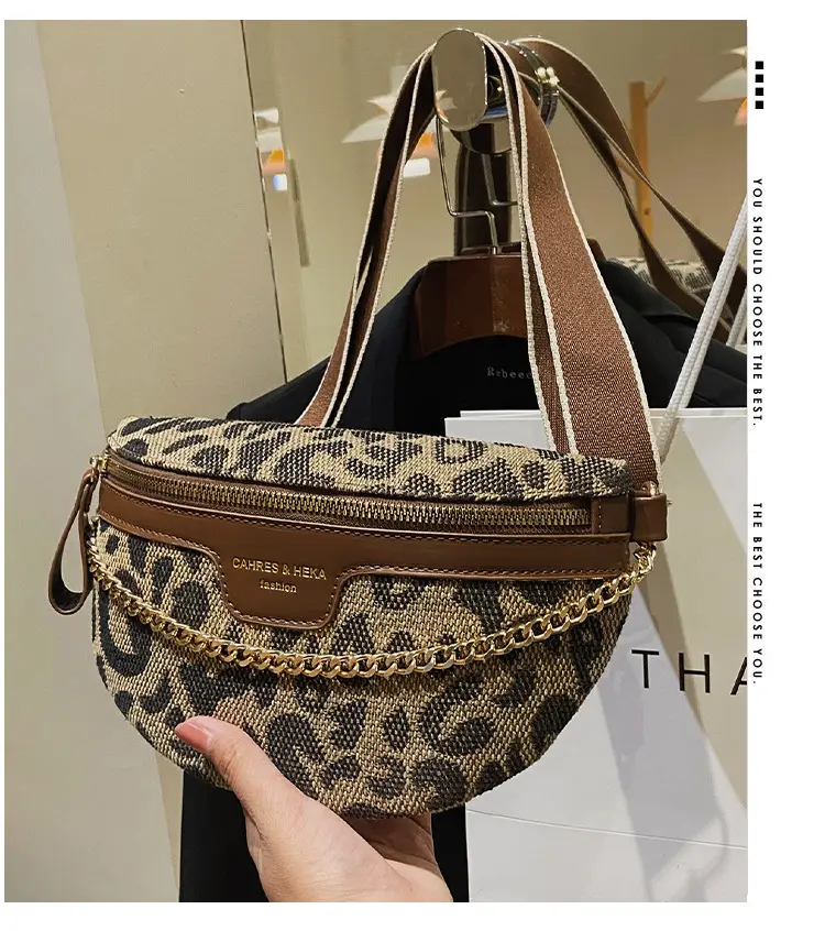 Women's Chain Embroidered Crossbody Bag Brown Leather — feature 3