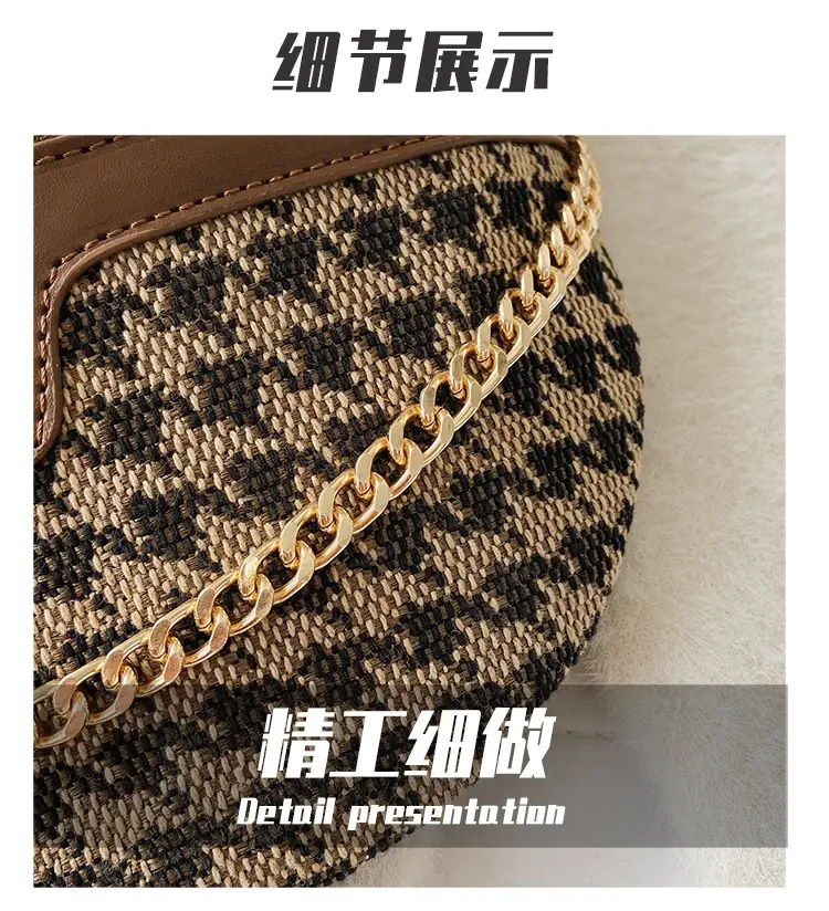 Women's Chain Embroidered Crossbody Bag Brown Leather — feature 6