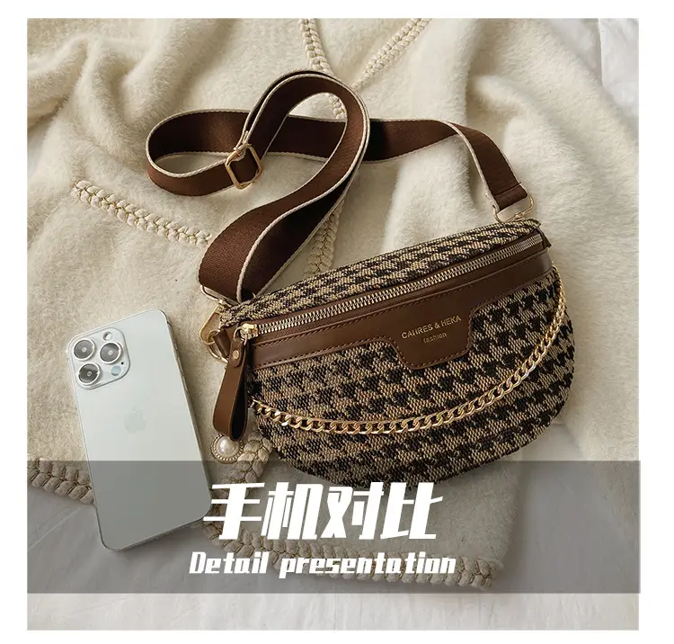 Women's Chain Embroidered Crossbody Bag Brown Leather — feature 7