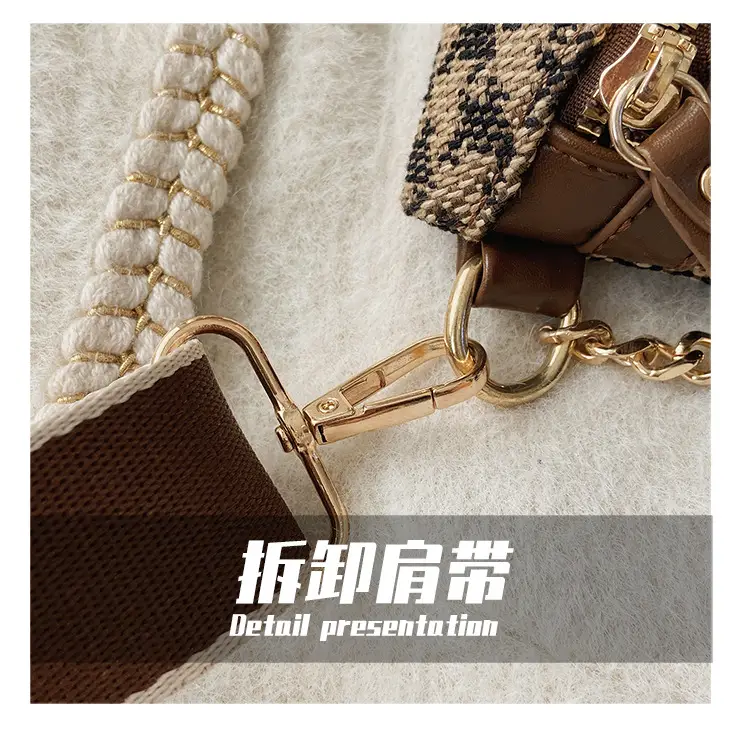 Women's Chain Embroidered Crossbody Bag Brown Leather — feature 9
