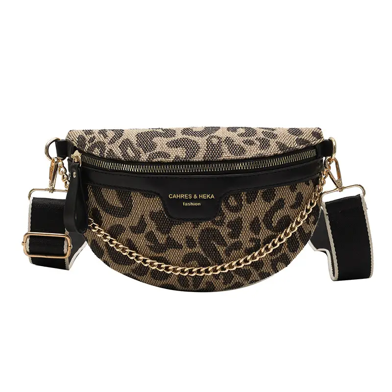 Women's Chain Embroidered Crossbody Bag Brown Leather - Image 4