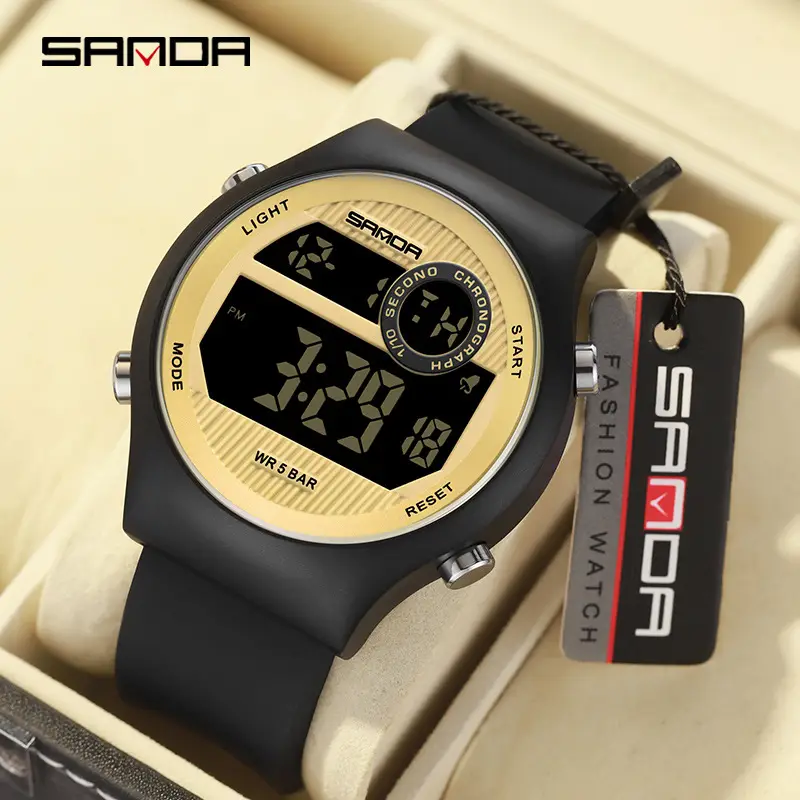 Sanda Waterproof Student Electronic Watch Black Silicone Strap - Image 8