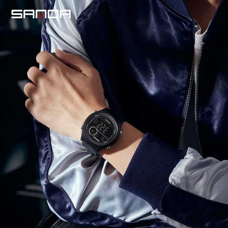 Sanda Waterproof Student Electronic Watch Black Silicone Strap - Image 9