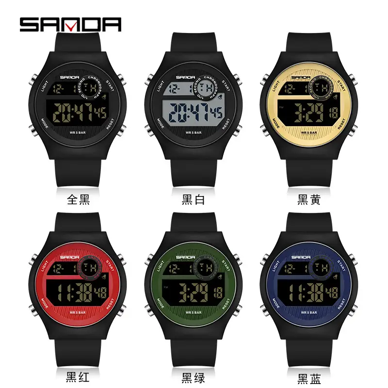 Sanda Waterproof Student Electronic Watch Black Silicone Strap - Image 10