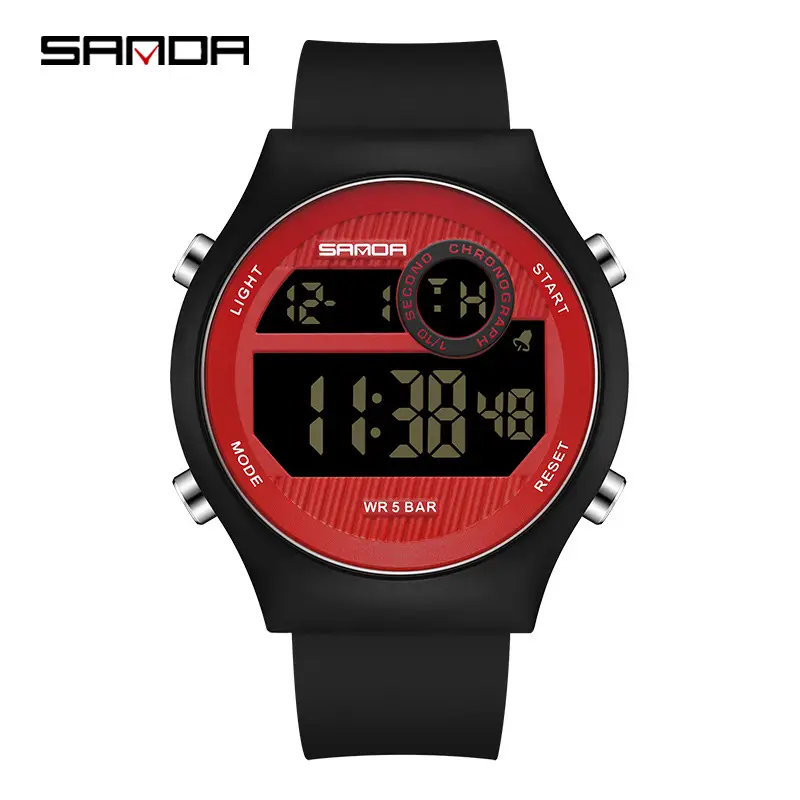 Sanda Waterproof Student Electronic Watch Black Silicone Strap - Image 11