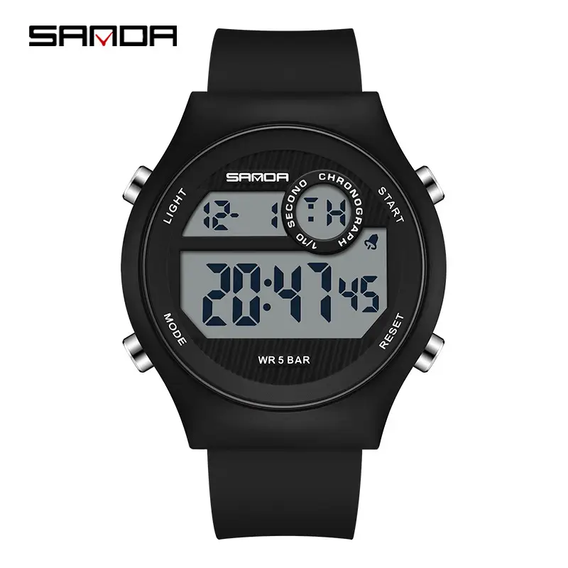 Sanda Waterproof Student Electronic Watch Black Silicone Strap - Image 2