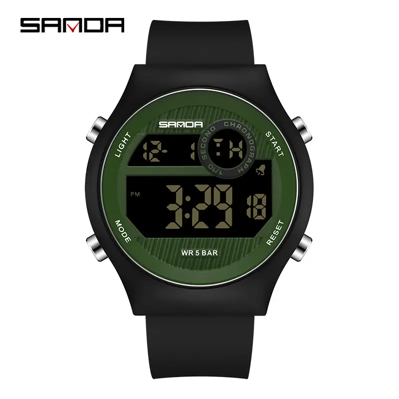 Sanda Waterproof Student Electronic Watch Black Silicone Strap - Image 3