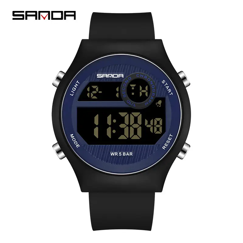 Sanda Waterproof Student Electronic Watch Black Silicone Strap - Image 4