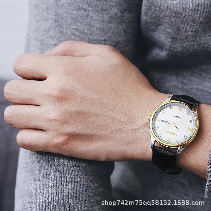 Men's Stainless Steel Dual Calendar Watch Brown Black Belt — feature 10