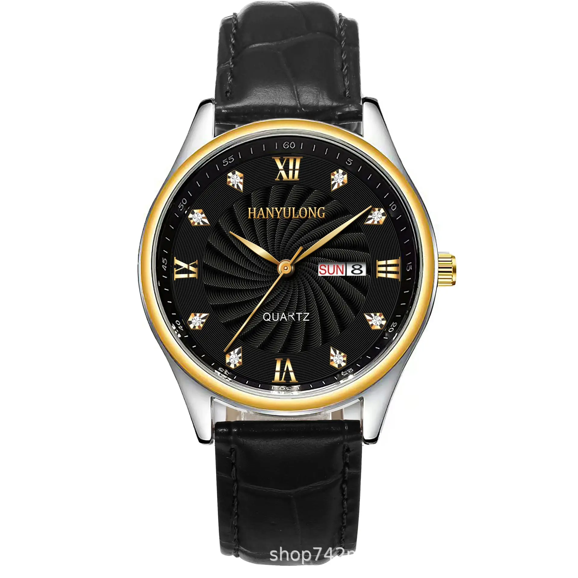Men's Stainless Steel Dual Calendar Watch Brown Black Belt