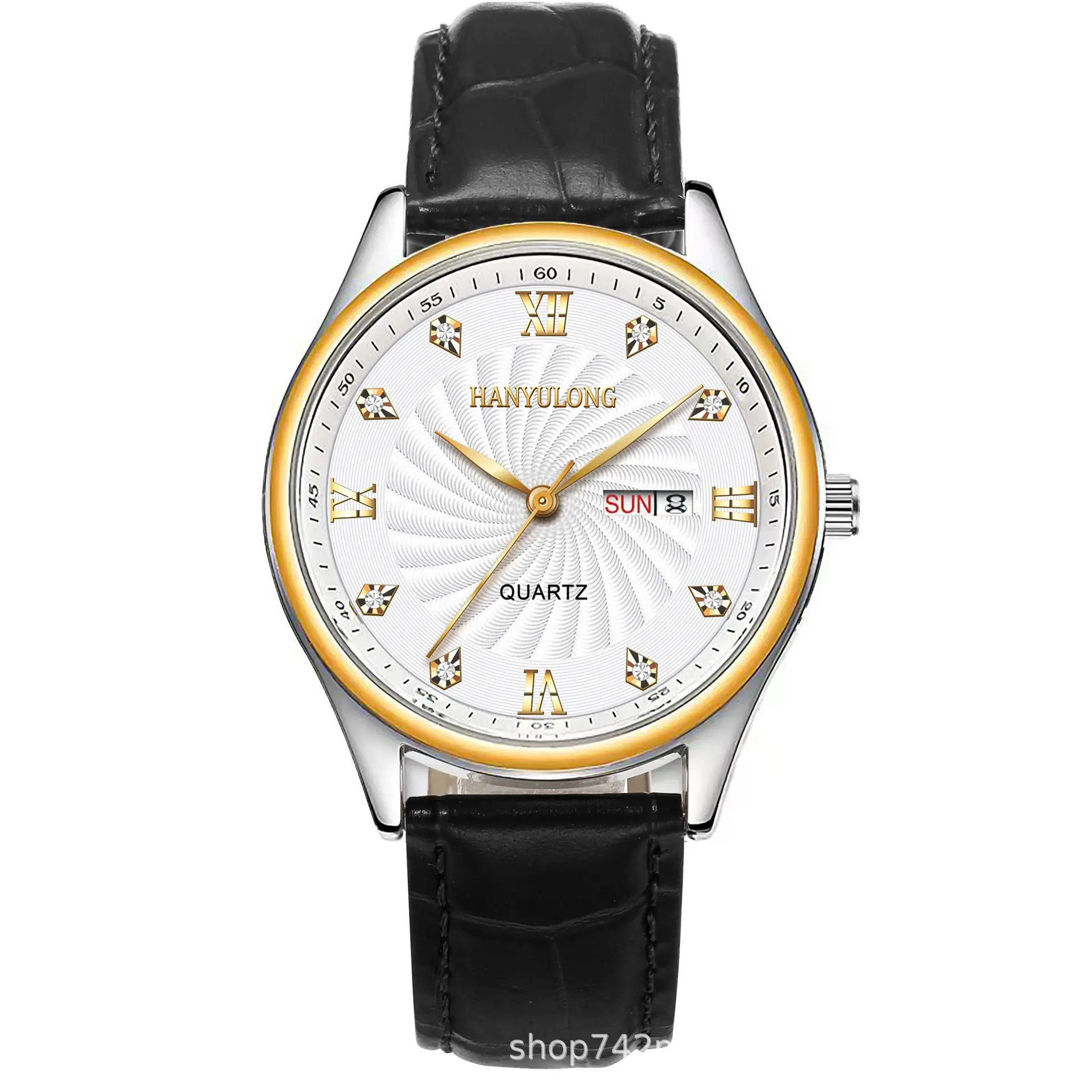 Men's Stainless Steel Dual Calendar Watch Brown Black Belt
